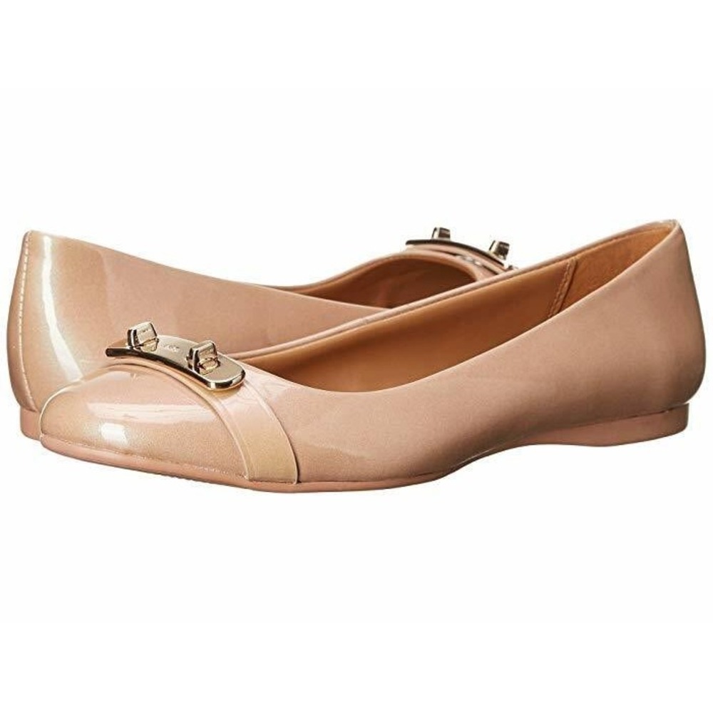 Coach Oswald Ballet Flats Women 8 Pearl Iridescent Patent Leather Turnlock Gold